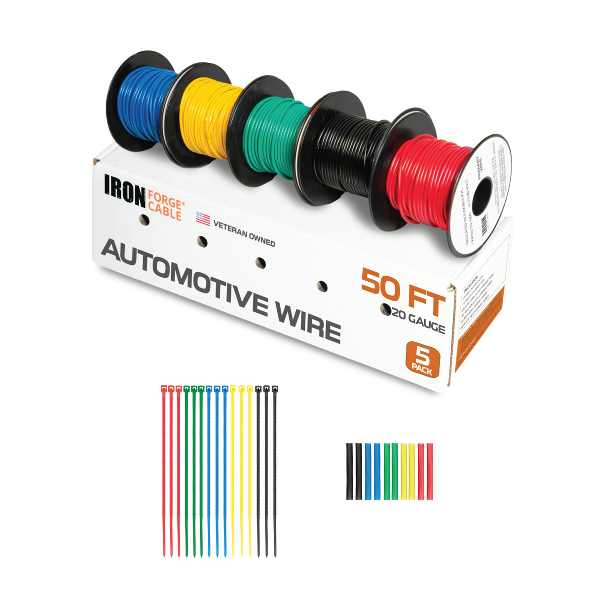 20 Gauge Automotive Wire - 5 Roll Assortment Pack - 50 Ft of