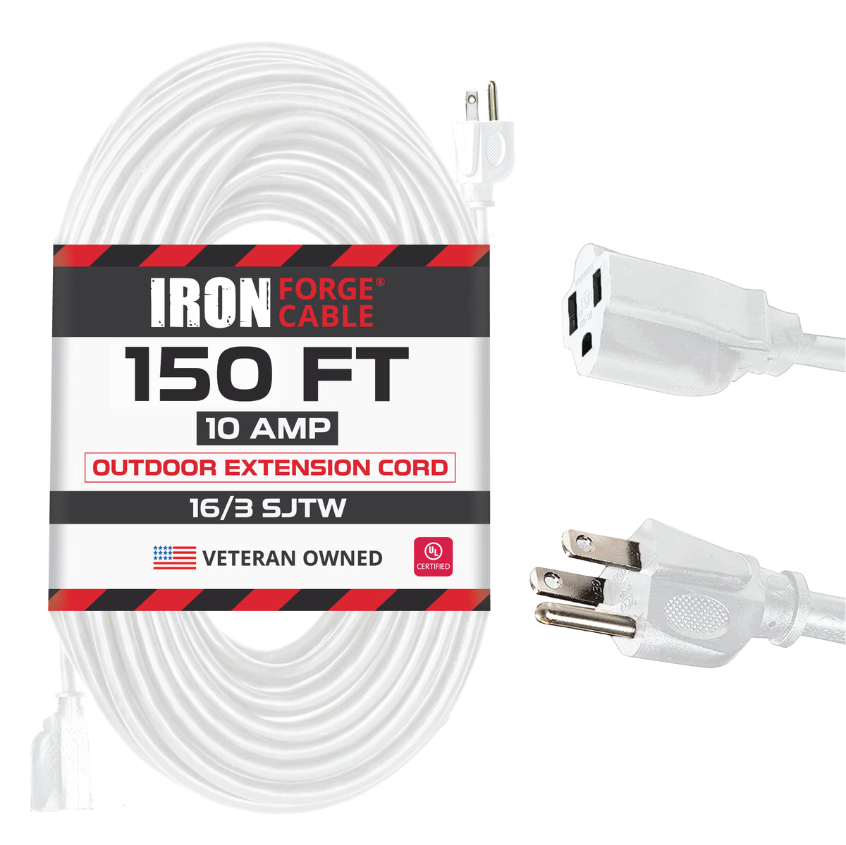Cableforge Outdoor Extension Cord 150 ft - 16 Gauge 10 Amp Heavy Duty Power Exten ...