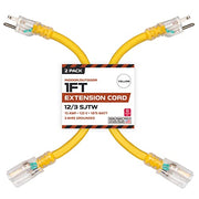 75 Foot Lighted Outdoor Extension Cord 12 3 Sjtw Heavy Duty Yellow Extension Cable With 3 Prong Grounded Plug For Safety Great For Garden And Major Appliances