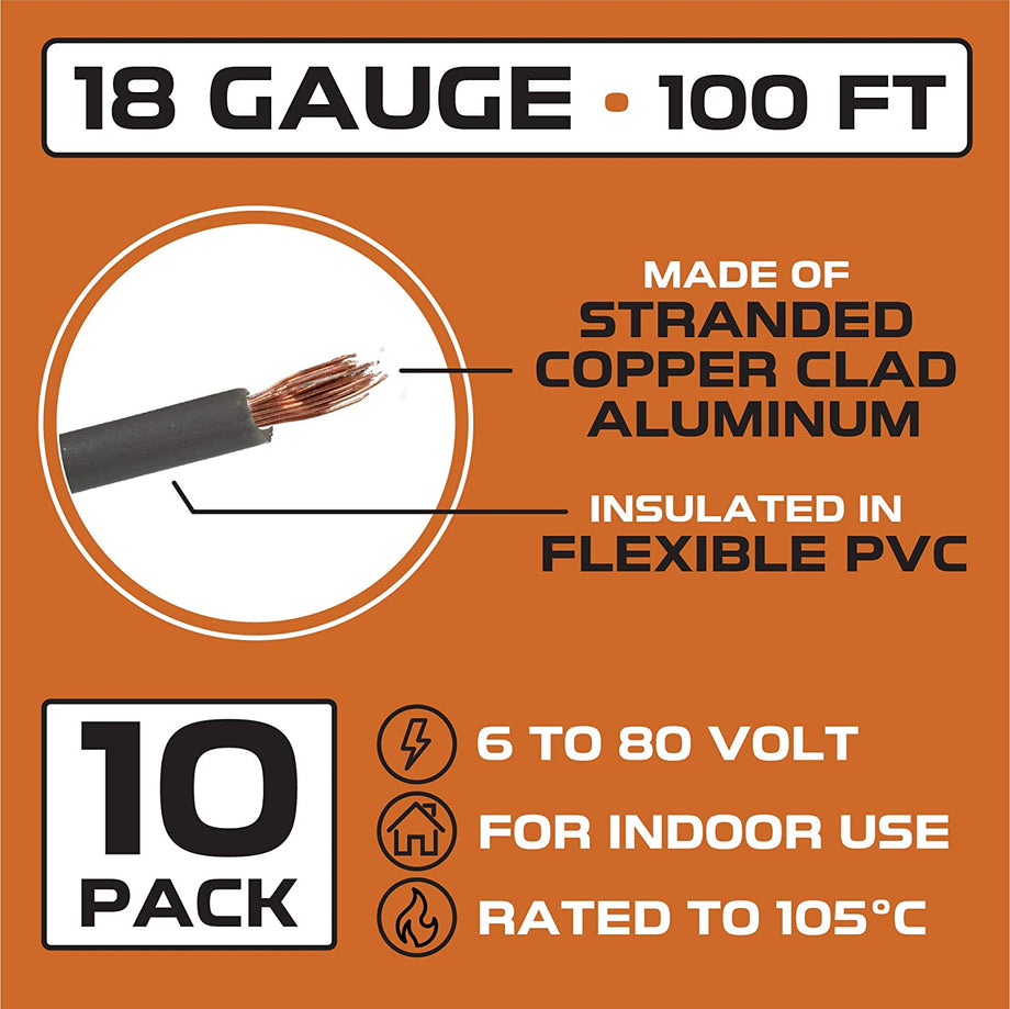 18 Gauge AWG Remote Wire - 400 Foot Spool, Stranded Copper Clad Aluminum