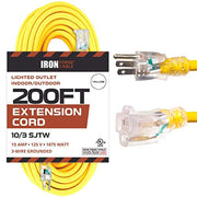200 Foot Lighted Outdoor Extension Cord 10 3 Sjtw Yellow 10 Gauge Extension Cable With 3 Prong Grounded Plug For Safety Great For Garden And Major Appliances