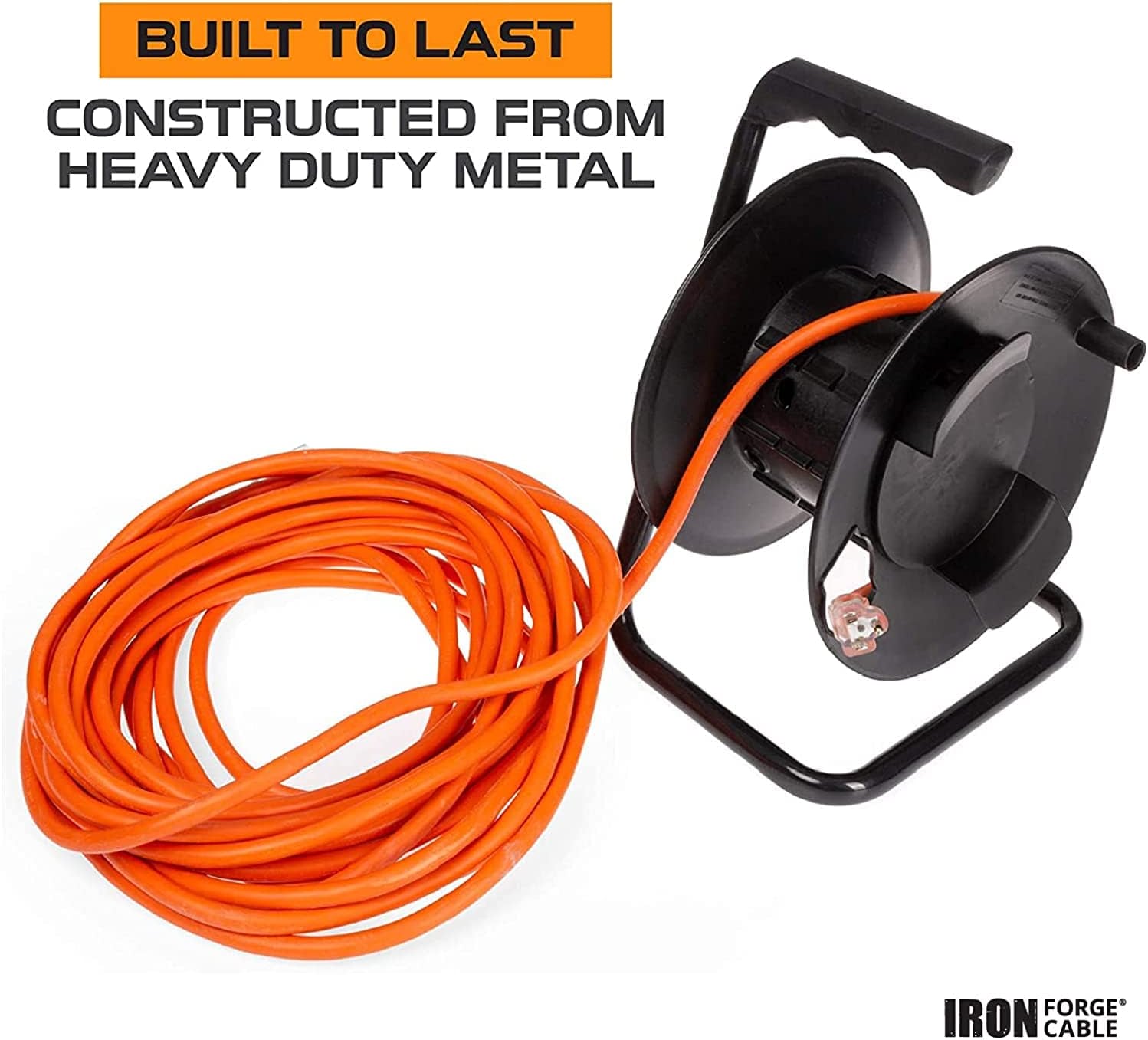 Cableforge Iron Forge Extension Cord Storage Reel-Metal Stand, Black - Portable C ...