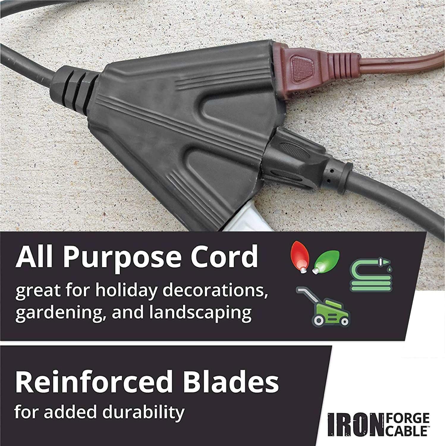 Cableforge 100 Ft Heavy Duty Extension Cord- 3 Outlets- 14 Gauge- Black – Iron ...