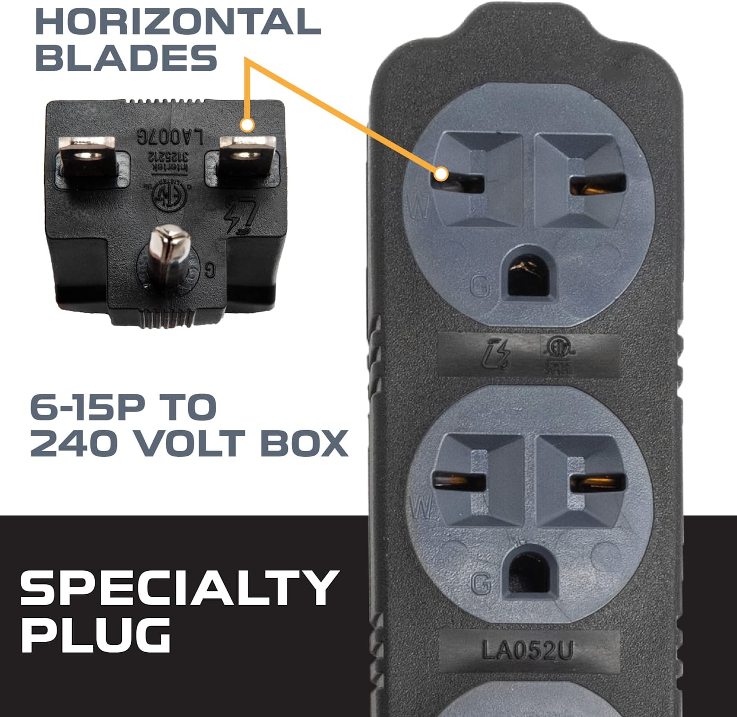220/240 Volt Extension Cord, 25 Ft - 14/3 SJTW 6-15P Male Plug to Thre ...
