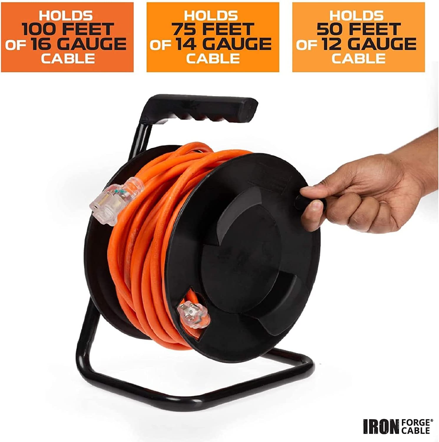 Iron Forge Extension Cord Storage Reel-Metal Stand, Black - Portable C ...