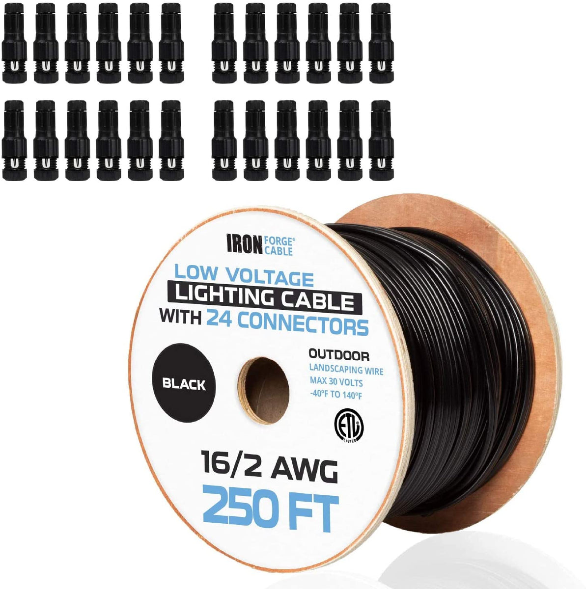 16/2 Low Voltage Landscape Wire with 24 Connectors - 250ft Outdoor Low ...