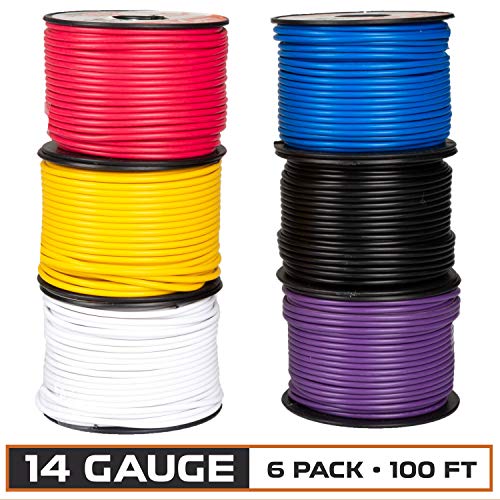 14 Gauge Primary Wire - 6 Roll Assortment Pack - 100 Ft of Copper Clad ...