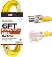 6 Foot Lighted Outdoor Extension Cord 12 3 Sjtw Heavy Duty Yellow Extension Cable With 3 Prong Grounded Plug For Safety Great For Garden And Major Appliances