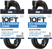 2 Pack Of 10 Ft Oil Resistant Extension Cords For Farms And Ranches 12 3 Sjtow Heavy Duty Black Outdoor Cable With 3 Prong Grounded Plug For Safety